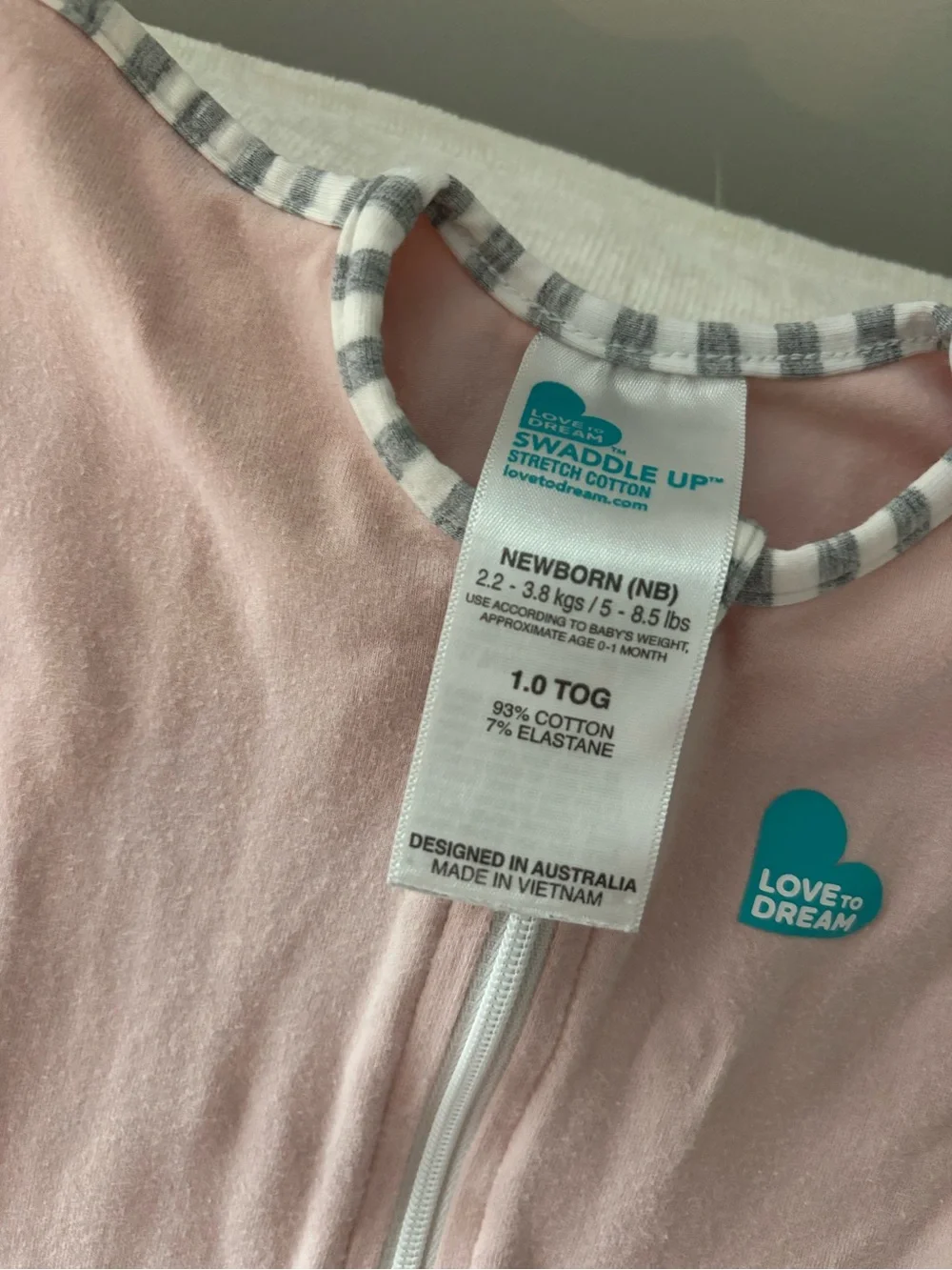 Love to Dream Pink Zip Swaddle Sleep Sack with Stripe Trim